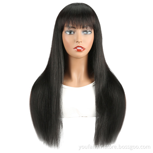 Raw Indian Virgin Remy Human Hair Cuticle Aligned Straight Hair Non Lace Wigs for Black Women Glueless Machine Made Bangs Wigs